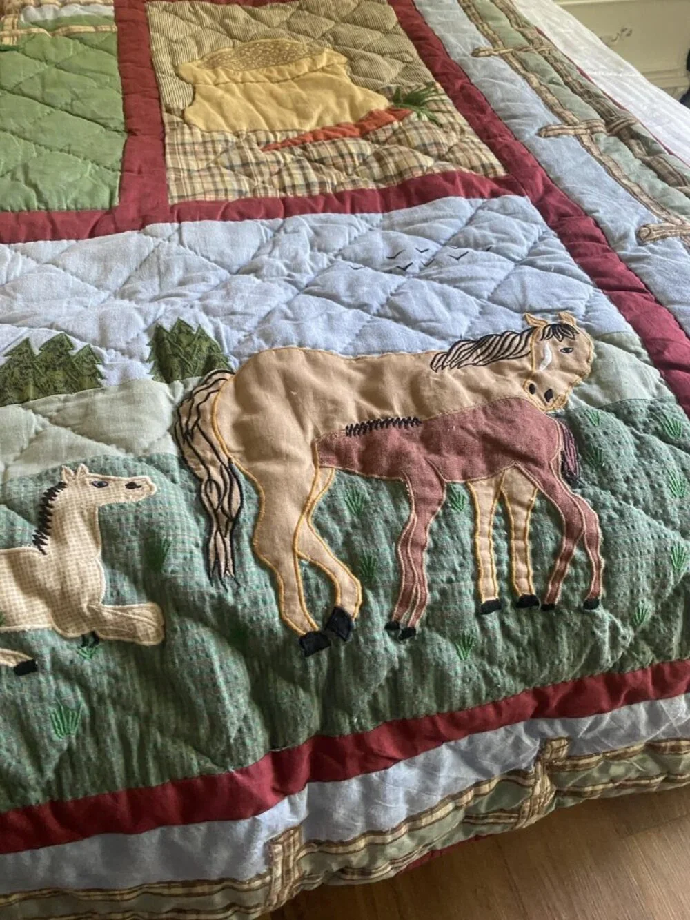 Patch Magic Quilt Twin Horses Western Scene Cotton Applique Country Bedding